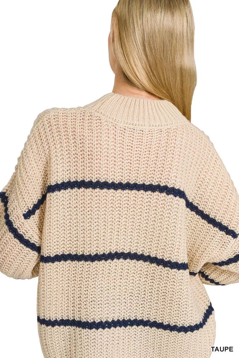 Zenana Oversize Striped Sweater - Desert Sunday