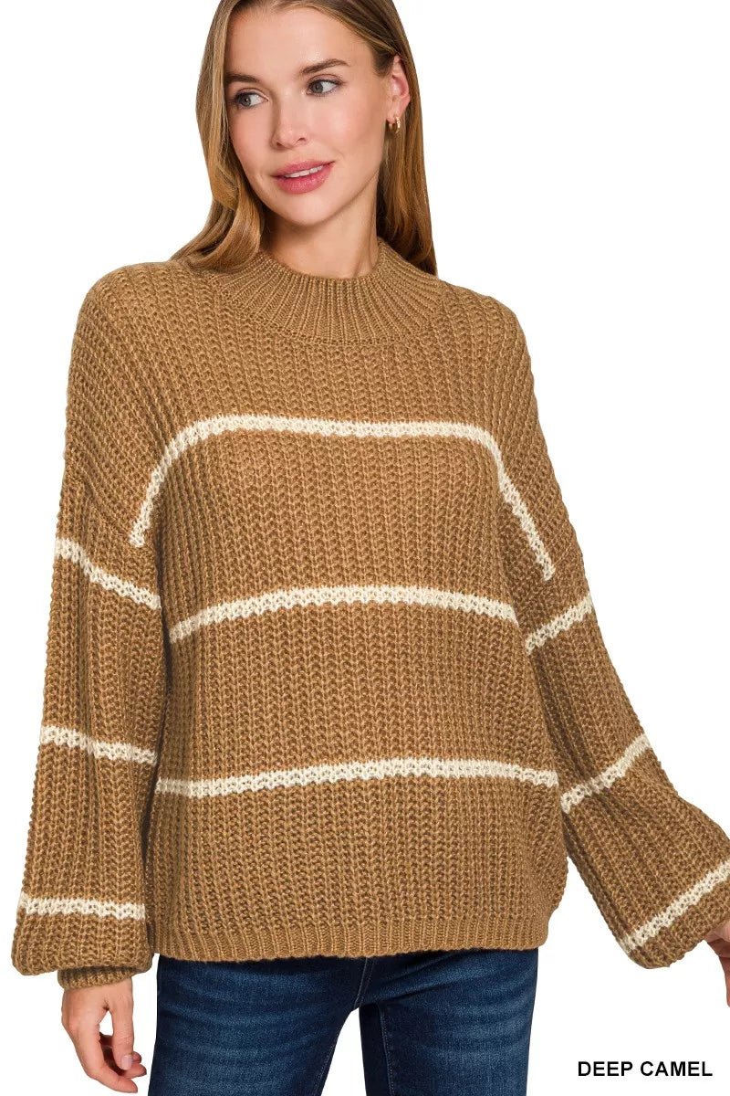 Zenana Oversize Striped Sweater - Desert Sunday