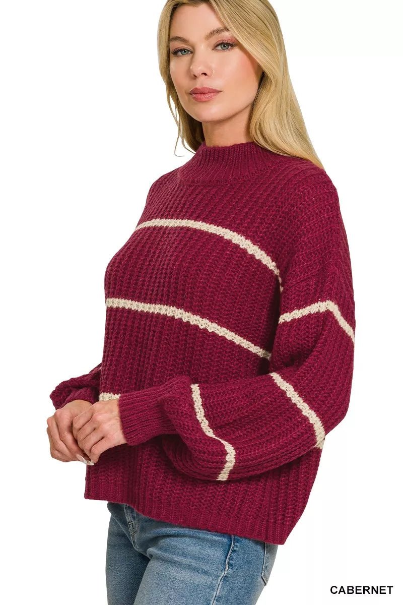 Zenana Oversize Striped Sweater - Desert Sunday