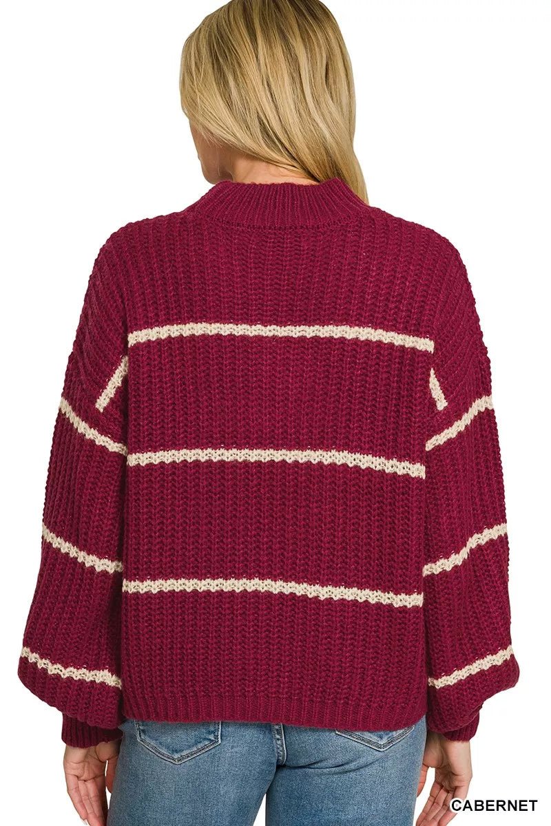 Zenana Oversize Striped Sweater - Desert Sunday