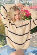 Zenana Oversize Striped Sweater - Desert Sunday