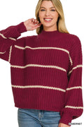 Zenana Oversize Striped Sweater - Desert Sunday