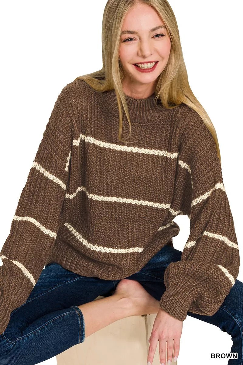 Zenana Oversize Striped Sweater - Desert Sunday