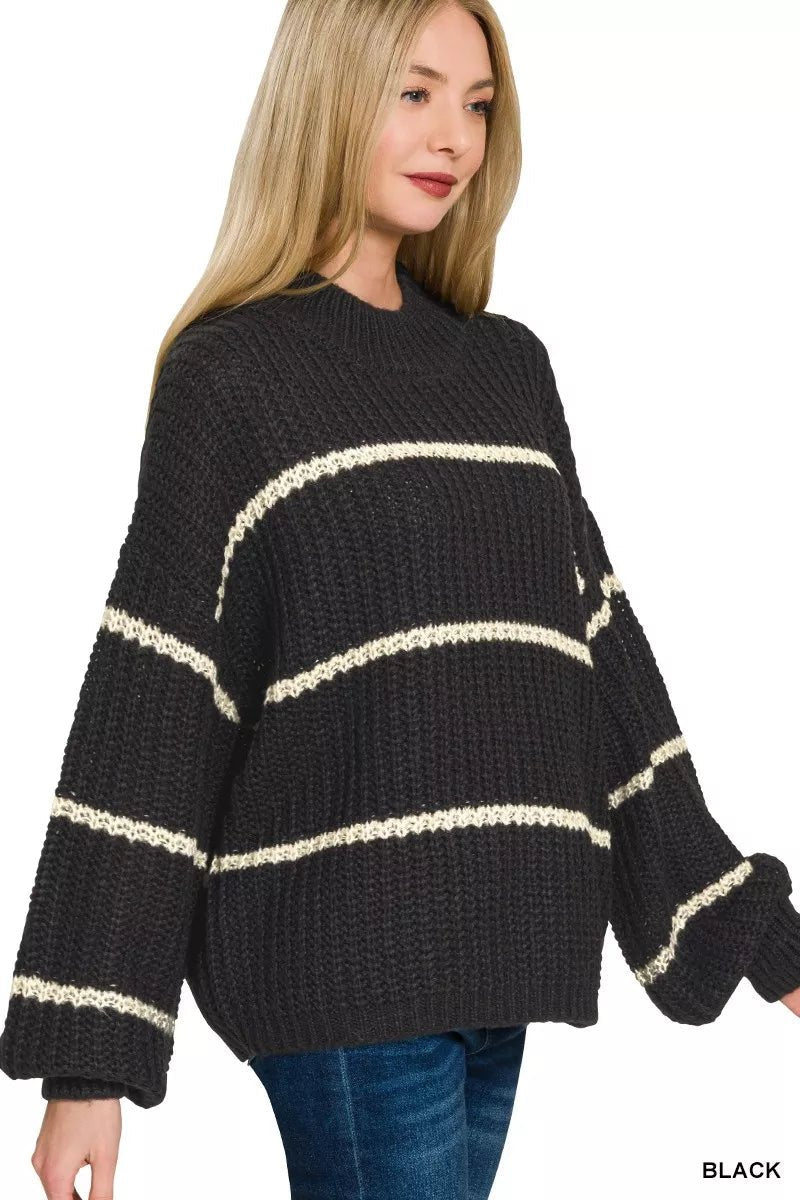 Zenana Oversize Striped Sweater - Desert Sunday