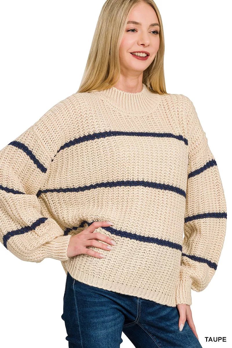 Zenana Oversize Striped Sweater - Desert Sunday