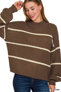 Zenana Oversize Striped Sweater - Desert Sunday