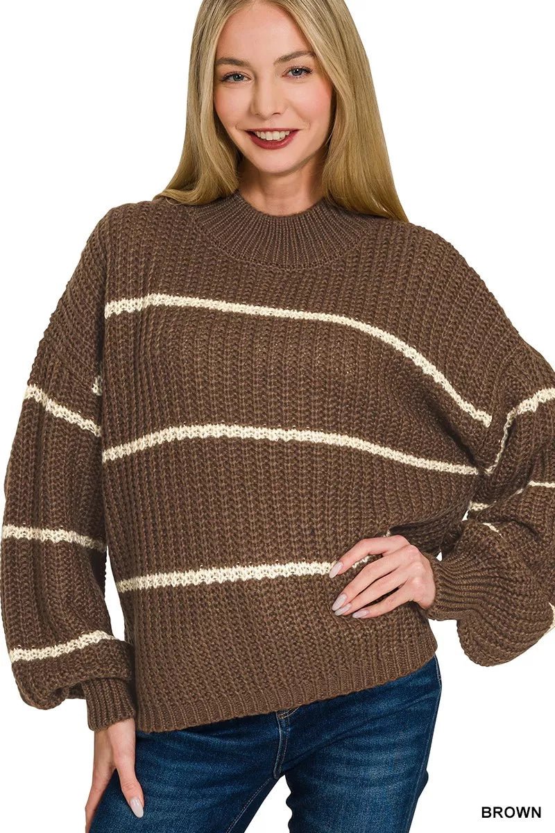 Zenana Oversize Striped Sweater - Desert Sunday