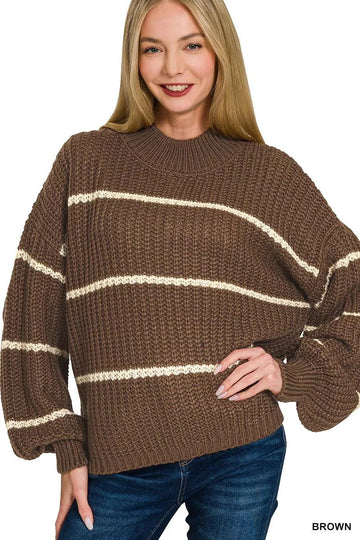 Zenana Oversize Striped Sweater - Desert Sunday