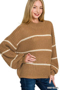 Zenana Oversize Striped Sweater - Desert Sunday