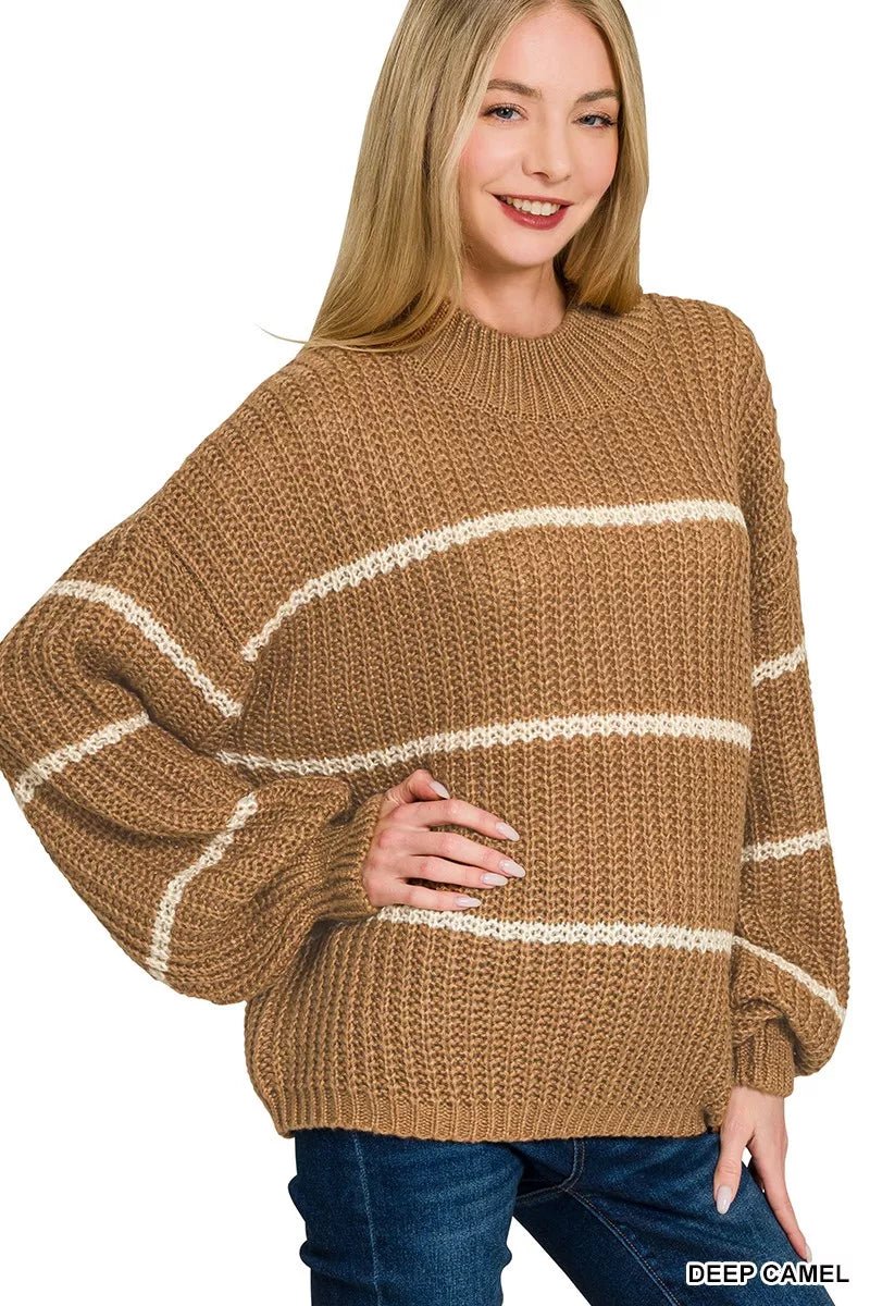 Zenana Oversize Striped Sweater - Desert Sunday