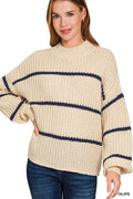 Zenana Oversize Striped Sweater - Desert Sunday
