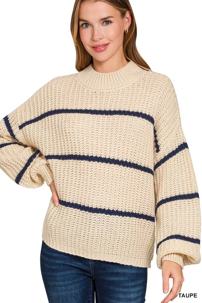 Zenana Oversize Striped Sweater - Desert Sunday