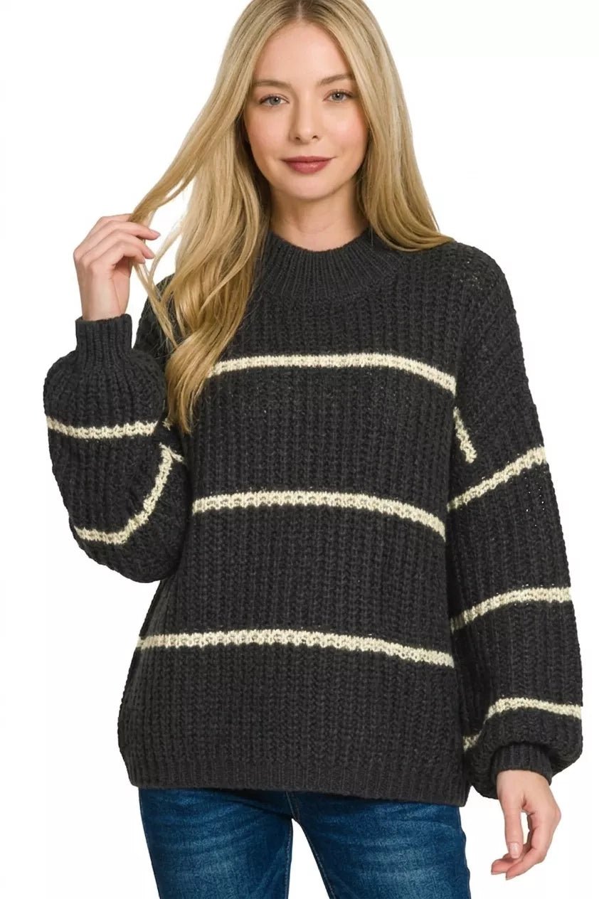 Zenana Oversize Striped Sweater - Desert Sunday