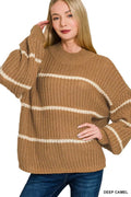 Zenana Oversize Striped Sweater - Desert Sunday