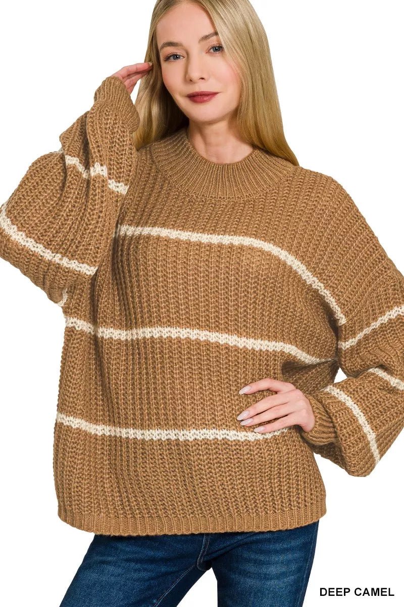 Zenana Oversize Striped Sweater - Desert Sunday