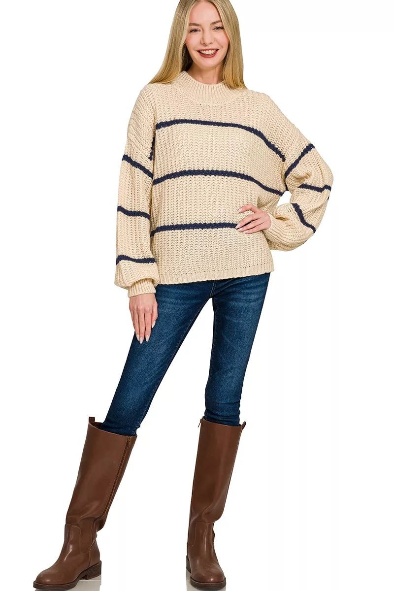 Zenana Oversize Striped Sweater - Desert Sunday