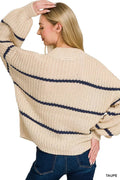 Zenana Oversize Striped Sweater - Desert Sunday