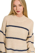 Zenana Oversize Striped Sweater - Desert Sunday