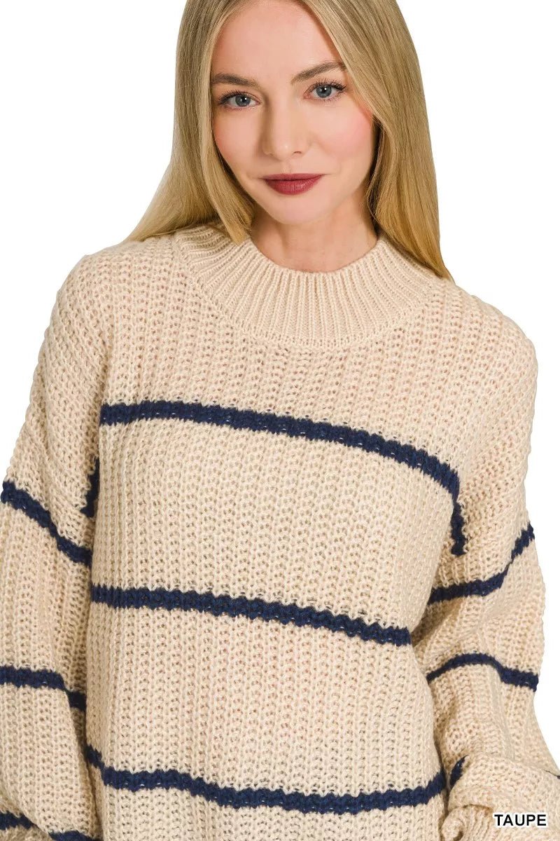 Zenana Oversize Striped Sweater - Desert Sunday