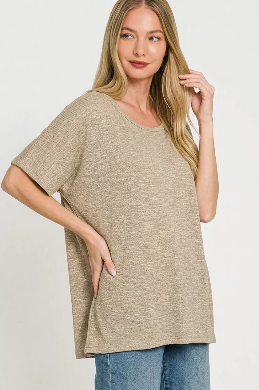 Zenana Oversized Slub Hacci Top - Desert Sunday