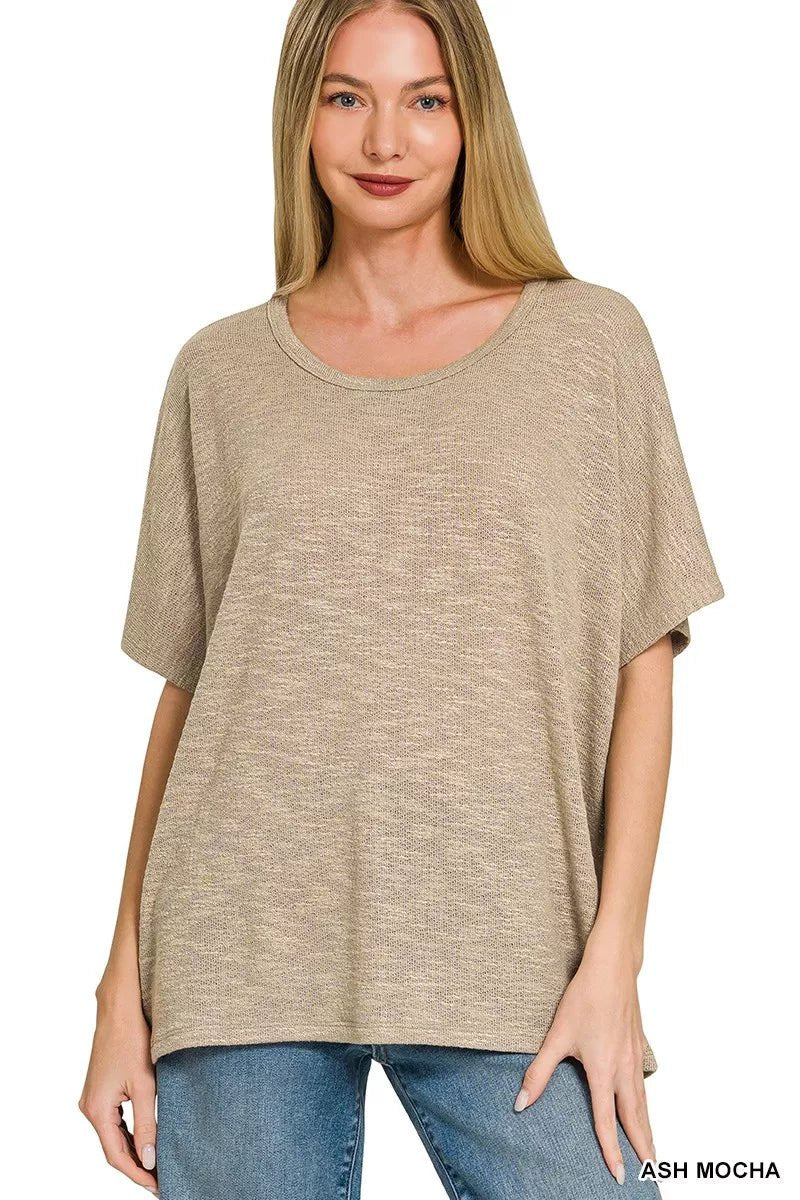 Zenana Oversized Slub Hacci Top - Desert Sunday
