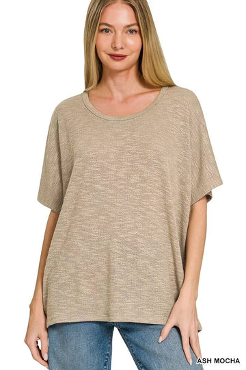 Zenana Oversized Slub Hacci Top - Desert Sunday