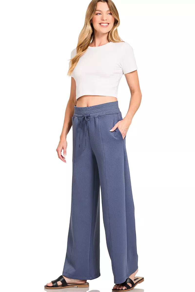 Zenana Scuba Collared Pullover & Center Seam Pants Set - Desert Sunday