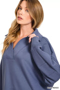 Zenana Scuba Collared Pullover & Center Seam Pants Set - Desert Sunday