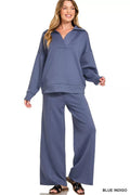 Zenana Scuba Collared Pullover & Center Seam Pants Set - Desert Sunday