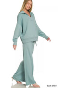Zenana Scuba Collared Pullover & Center Seam Pants Set - Desert Sunday