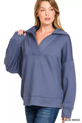Zenana Scuba Collared Pullover & Center Seam Pants Set - Desert Sunday