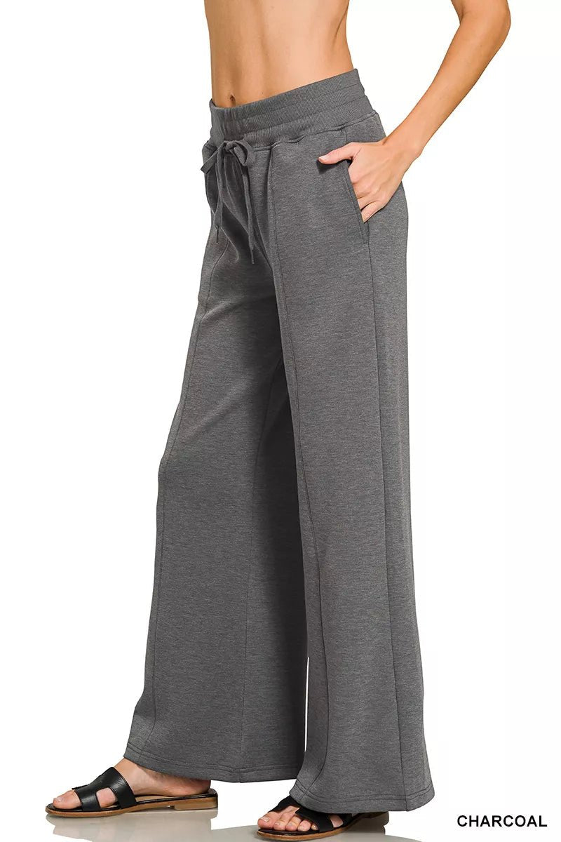Zenana Scuba Collared Short Sleeve Pullover & Center Seam Pants Set - Desert Sunday