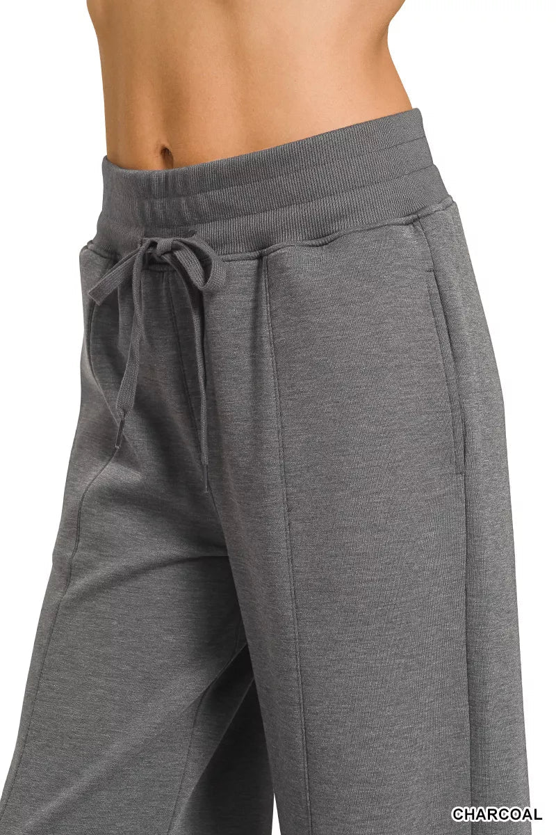Zenana Scuba Collared Short Sleeve Pullover & Center Seam Pants Set - Desert Sunday