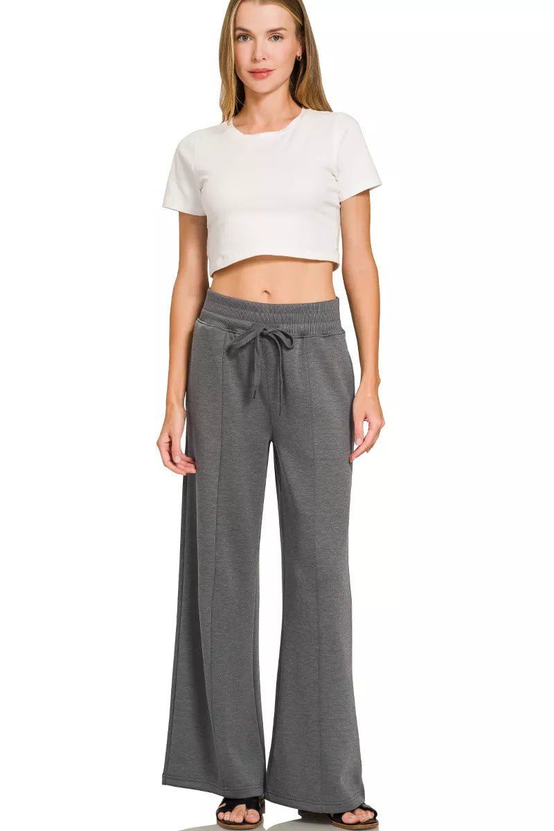 Zenana Scuba Collared Short Sleeve Pullover & Center Seam Pants Set - Desert Sunday