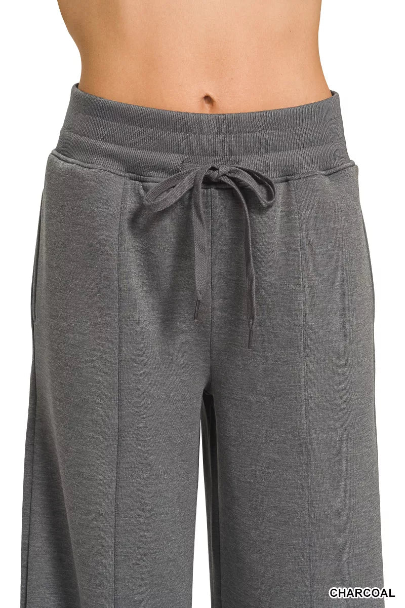 Zenana Scuba Collared Short Sleeve Pullover & Center Seam Pants Set - Desert Sunday