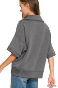 Zenana Scuba Collared Short Sleeve Pullover & Center Seam Pants Set - Desert Sunday