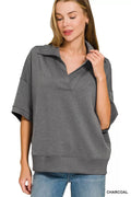 Zenana Scuba Collared Short Sleeve Pullover & Center Seam Pants Set - Desert Sunday