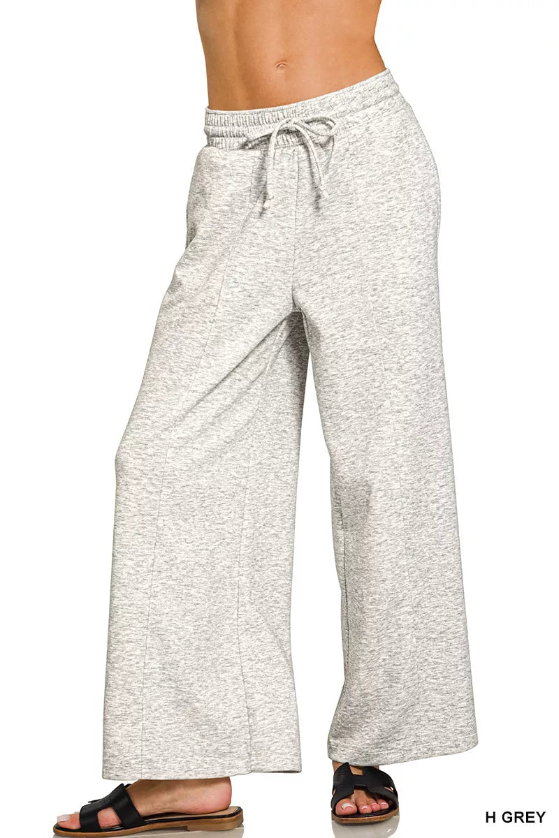 Zenana Scuba Drawstring Wide Leg Pants - Desert Sunday