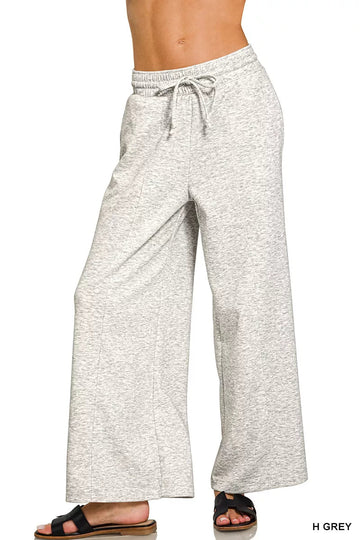 Zenana Scuba Drawstring Wide Leg Pants - Desert Sunday