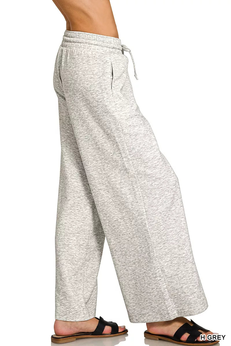 Zenana Scuba Drawstring Wide Leg Pants - Desert Sunday