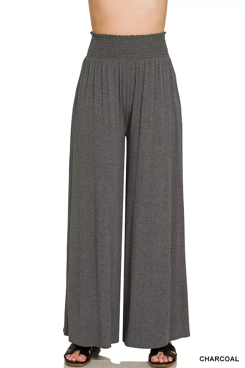 Zenana Smocked Waist Wide Leg Palazzo Pants - Desert Sunday