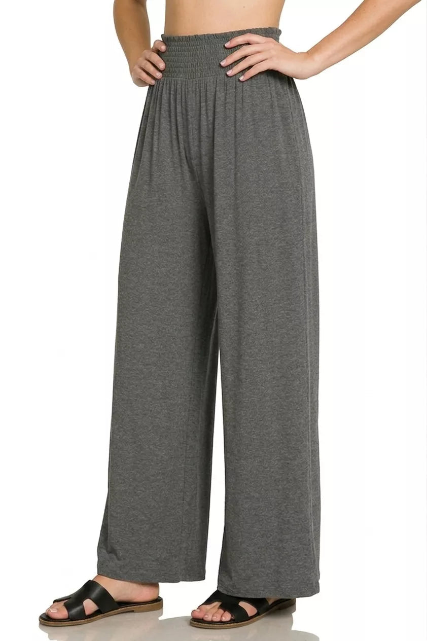 Zenana Smocked Waist Wide Leg Palazzo Pants - Desert Sunday