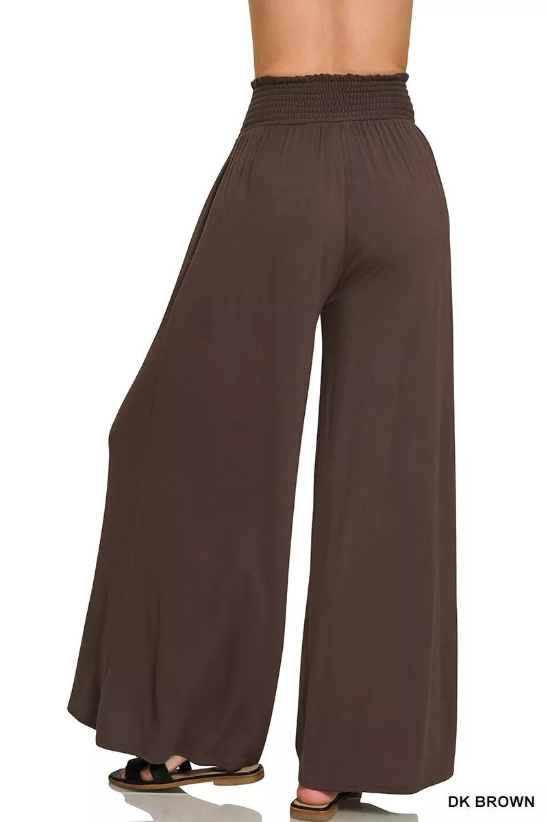 Zenana Smocked Waist Wide Leg Palazzo Pants - Desert Sunday
