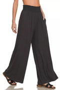 Zenana Smocked Waist Wide Leg Palazzo Pants - Desert Sunday