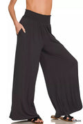 Zenana Smocked Waist Wide Leg Palazzo Pants - Desert Sunday
