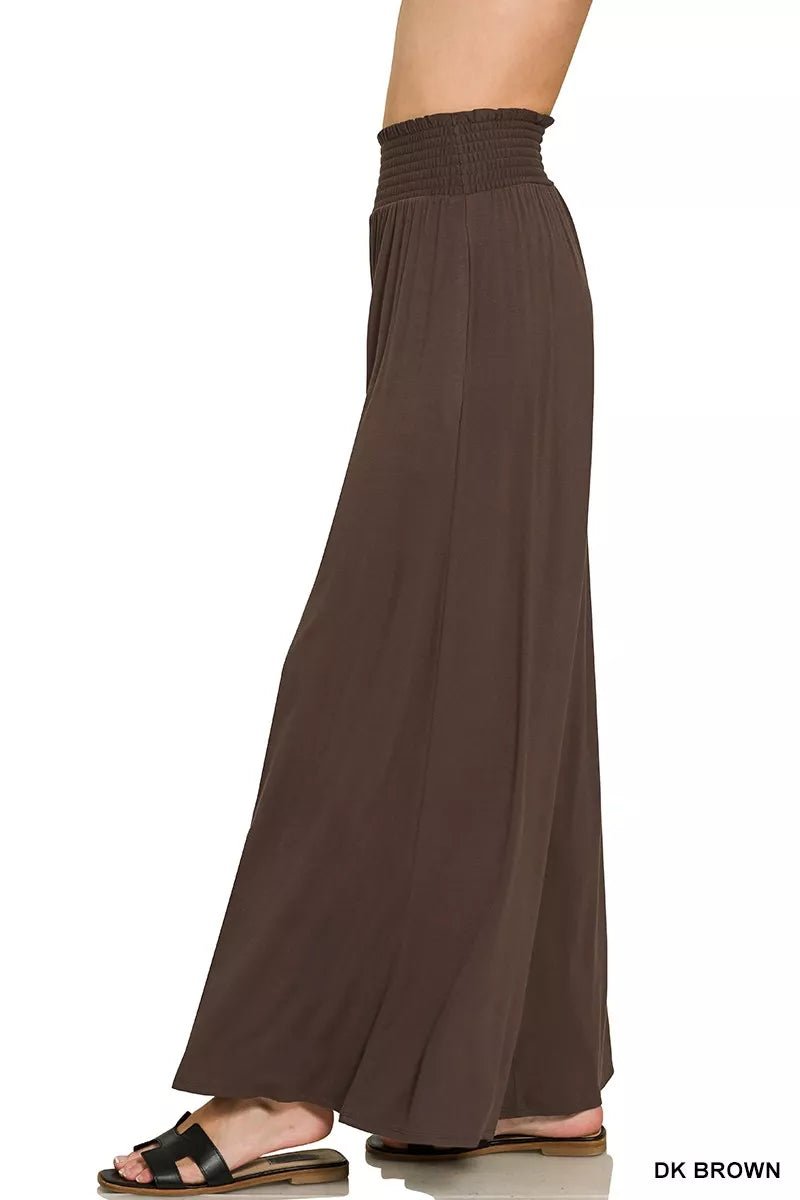 Zenana Smocked Waist Wide Leg Palazzo Pants - Desert Sunday