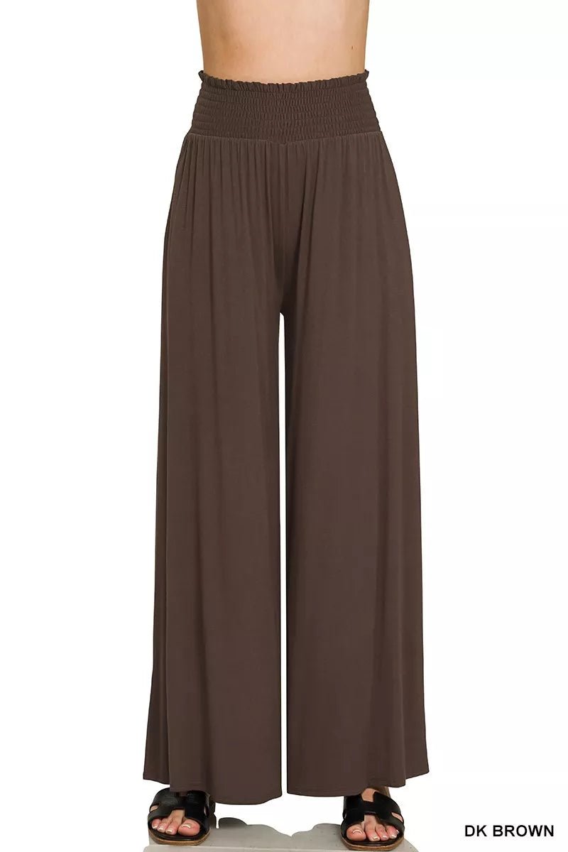 Zenana Smocked Waist Wide Leg Palazzo Pants - Desert Sunday