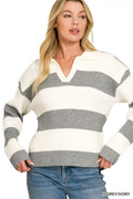 Zenana Striped Collared Sweater - Desert Sunday