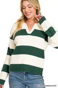 Zenana Striped Collared Sweater - Desert Sunday