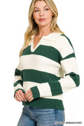 Zenana Striped Collared Sweater - Desert Sunday